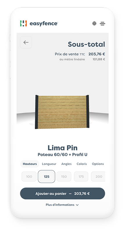 Configurateur sur mobile